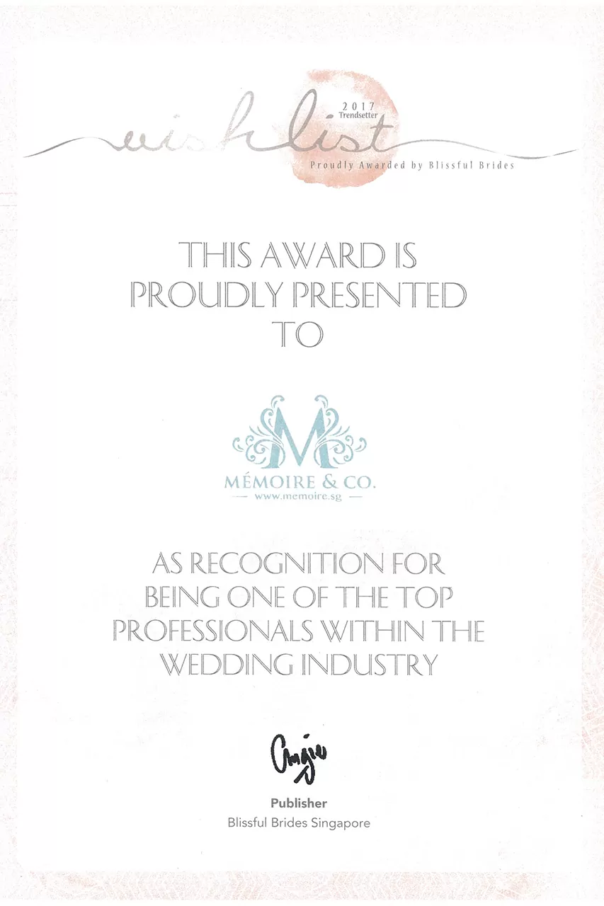 Memoire Wedding bridal shop winner 2017